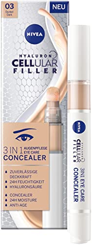 NIVEA Hyaluron Cellular Filler 3IN1 Augenpflege Concealer Dunkel (4 ml), Anti-Age Concealer mit Hyaluron, Abdeckstift für Augenringe, Rötungen und Pickel von NIVEA