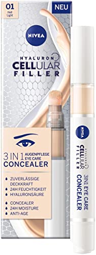 NIVEA Hyaluron Cellular Filler 3IN1 Augenpflege Concealer Hell (4 ml), Anti-Age Concealer mit Hyaluron, Abdeckstift für Augenringe, Rötungen und Pickel von NIVEA