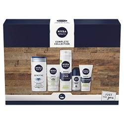 NIVEA MEN Complete Collection Geschenkset, Herren Toiletry Geschenkset für empfindliche Haut, Erobern Sie Hautreizungen mit unserem Herren Geschenkset, 5 Stück Männer Geschenkset von NIVEA