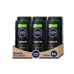 NIVEA MEN Deep Clean Dusche Shampoo im 6er Pack x 250 ml, Herren Schaumbad für Körper, Gesicht und Haare, Herren Shampoo mit Naturtonderivaten von NIVEA
