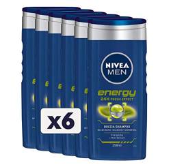 NIVEA MEN Energy Duschshampoo 6 x 250 ml, revitalisierender Duschschaum für Körper, Gesicht und Haare, erfrischend mit Minzextrakt von NIVEA
