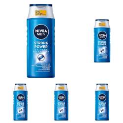 NIVEA MEN Strong Power Shampoo, kräftigendes Haarshampoo ohne Silikone und Mikroplastik, Männer Shampoo mit Meeresmineralien und pH-optimierter Formel (250 ml) (Packung mit 5) von NIVEA