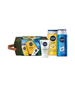 NIVEA MEN Travel Buddy Geschenkset, erfrischendes Set mit Pflege-Favoriten für einen aktiven Lifestyle, Pflegeset mit Duschgel, Shampoo, Waschgel und Kulturbeutel von NIVEA