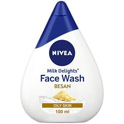 NIVEA Milk Delight Gesichtsreiniger für fettige, normale, empfindliche trockene Haut, 100 ml Packung (feines GramFlour – fettige Haut) von NIVEA