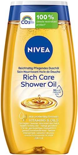 NIVEA Reichhaltig Pflegendes Duschöl (200 ml), sanftes Duschgel mit natürlichen Ölen und Vitaminen, reichhaltige Pflegedusche für ein geschmeidiges Hautgefühl von NIVEA