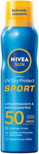 NIVEA SUN UV Dry Protect Sport Sonnenspray LSF 50 (200 ml), 100% transparenter und erfrischender Sonnenschutz, schweißresistente & extra wasserfeste Sonnencreme mit LSF 50 von NIVEA