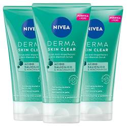 Nivea Derma Skin Clear Scrub Gesicht Anti-Imfektion Vegane Formel mit Salicylsäure und Niacinamid mit reinigender Wirkung, Peeling, regenerierend gegen Pickel und Mitesser, 3 Flaschen à 150 ml von NIVEA