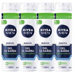 Nivea Men Sensitive Bartgel für Herren, mit Kamille-Extrakt und Vitamin, feuchtigkeitsspendend, weich und schützt den Bart – 4 Flaschen à 200 ml von NIVEA