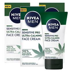 Nivea Men Sensitive Pro Gesichtscreme für Herren Formel Vegan Ultra-Calming mit Hanfsamenöl und Vitamin E mit Feuchtigkeitsspendender und Anti-Stress-Textur mit schneller Absorption - 3 Flaschen à 75 ml von NIVEA