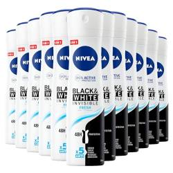 Nivea Schwarz & Weiß Invisible Fresh Deodorant Spray Frisches und Anti-Streifen-Duft, Schutz für Haut und Kleidung - 12 Flaschen à 150 ml von NIVEA