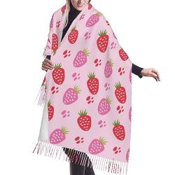 Warmer Kaschmir Quaste Schal Erdbeere Rot Rosa Gedruckt Cape Schal Schal Unisex Winter Halstuch, Schwarz , One size von NIXNUT