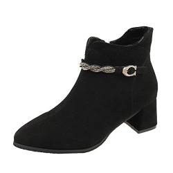 Damen Boots Stiefeletten Chelsea Boots Knöchelhohe Stiefel Mode Herbst Winter Damen Stiefeletten Blockabsatz mit spitzer Zehe einfarbig seitlicher Reißverschluss Strass lässiger Stil Gummi Schnür von NJGRAE