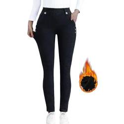 Damen Jeans Winter Dicke Skinny Pants Fleece Gefüttert Leggings Slim Fit Stretch Warm Jeggings Hohe Taille Thermo Stretchhose Denim Stretchy Hosen Thermojeans Winterhosen Große Größen (5-Black, M) von NJGRAE