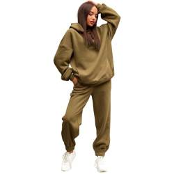 Damen Tracksuit Langarm Rundhalsausschnitt Einfarbig Zweiteiler Outfit Hoodie Jogger Trainingsanzug Set Sweatshirt & Jogginghose Pullover Sweatshirt und Jogginghose Warm Vlies Kleidungsset (Coffee, M) von NJGRAE