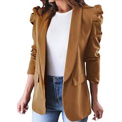 NJGRAE Damen Blazer Casual Open Front Cardigan Langarm Lässiger Damen- mit Puffärmeln, offene Front, Büro-, Bussiness-Jacken, Arbeitsanzug mit Taschen Jacken von NJGRAE