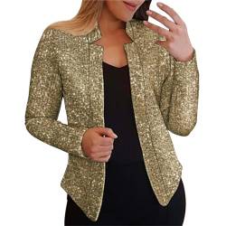 NJGRAE Damen Casual Blazer Offene Front Jacken Blazer Damen Pailletten Pailletten Jacke Lässig Langarm Glitzer Party Glänzend Mantel Rave Oberbekleidung Jacken (yh5-Gold, XL) von NJGRAE