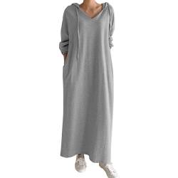 NJGRAE Damen Sweatkleid Langarm Sweatshirt Hoodie Kleid Lange Pullover Outwear Jumper Tops Kapuzenpulli (Grey, L) von NJGRAE