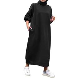 NJGRAE Damen Sweatkleid Langarm Sweatshirt Hoodie Kleid Lange Pullover Outwear Jumper Tops Kapuzenpulli (ks3-Black, L) von NJGRAE