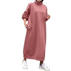NJGRAE Damen Sweatkleid Langarm Sweatshirt Hoodie Kleid Lange Pullover Outwear Jumper Tops Kapuzenpulli (ks3-Red, L) von NJGRAE