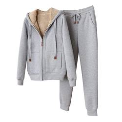 NJGRAE Damen Tracksuit Set Langarm Hoodie Jogger Rundhalsausschnitt Zweiteiliges Outfit Trainingsanzug Damen Winterjacke Kapuzenpullover und Jogginghose Warm VliesJogginganzug (Grey, M) von NJGRAE