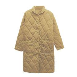 NJGRAE Damen Winter Mantel Steppmantel Winterjacke Damen-Steppjacke, einfarbig, mittellang, Vintage-Kragen, lockerer, warmer, mit Baumwolle gepolsterter Mantel (Khaki, M) von NJGRAE