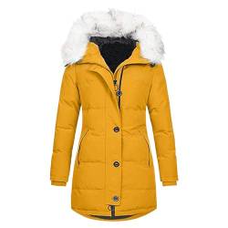 NJGRAE Damen Winter Steppjacke Lang Jacke Damen üBergangsjacke Lang Mantel Daunenjacke Outdoorjacke Winterjacken Winterjacke Damen Gepolsterte Kleidung Mit Taschen Warm GefüTterte (xl6-Yellow, XXXL) von NJGRAE