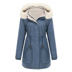 NJGRAE Damen Winterjacke mit Echtfell Wintermantel Mantel Jacke Winterparka Echt Fell Gefüttert Parka Kapuze Pelz warm Pelzkragen (vr2-White, L) von NJGRAE