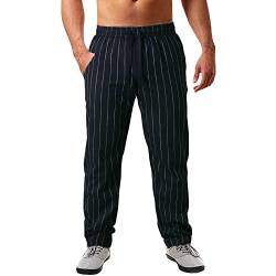 NJGRAE Herren Freizeithose Jogginghose Sweathose Herren Jogginghose Sporthose Freizeithose Lässige Sporthose aus Baumwolle und Leinen für Frühling und Sommer mit Nadelstreifen von NJGRAE