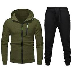 NJGRAE Herren Jogginganzug Trainingsanzug Sportanzug Hausanzug Warm Tracksuit Atmungsaktiv Hausanzug Zweiteiler mit Kapuze, langärmeliger Kapuzenjacke und Taschen-Farbblockhose (AG #1, XXL) von NJGRAE