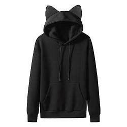 NJGRAE Herren Kapuzenpullover Hoodies Sweatshirts 2023 Herbst/Winter Katze Ohr Fleece Paar Einfarbig Mit Kapuze Damen Hoodie Für Damen (Black, L) von NJGRAE