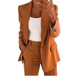 NJGRAE Hosenanzug Damen Leinen Zweiteiliges Leinenanzug Damen Zweiteiler Anzug Set Büro Business Langarm Knopf Formelle Jacke + Hosenanzug Slim LooseTrouser Jacket Suit von NJGRAE