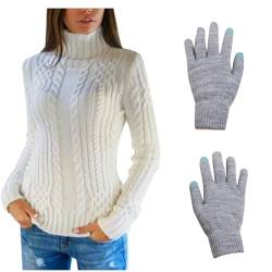 NJGRAE Pullover Damen Casual Strickpullover Mit Warmen Handschuhen Winter Rundhals Lose Pulli Warm Outwear Pullover Oberteile von NJGRAE