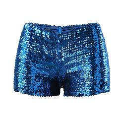 NJGRAE Sommer Kurz Hose Damen Shorts -Perlen-Hotpants mit schmaler Passform und Pailletten in einfarbiger, mittelhoher, sexy Shorts mit geradem Bein (ch3-Blue, M) von NJGRAE