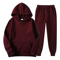 NJGRAE Trainingsanzug Jogginganzug Herren Damen Sportanzug 2 Piece Hoodie Sporthose Unisex Anzug Tracksuit Atmungsaktiv und Komfortabel Jogging Anzug Set mit Hoodie und Hose (Wine-c, M) von NJGRAE