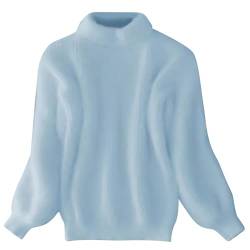 Rollkragenpullover Damen Pullover Strickpullover Winterpullover Elegant Rollkragen Ribbed Strick Pulli Warm Outwear Pullover Oberteile Langarm Sweatshirt Lose Grobstrick Casual (Blue, One Size) von NJGRAE