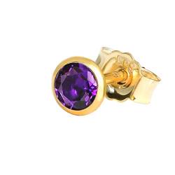 NKlaus Einzel Ohrstecker echt Amethyst Gelbgold 585 14 Karat Gold 4,0mm kleine Ohrring 7938 von NKlaus