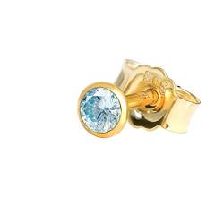 NKlaus Einzeln Ohrstecker echt Blautopas 585 Gelbgold 14 Karat Gold 3mm kleine Ohrring 7930 von NKlaus