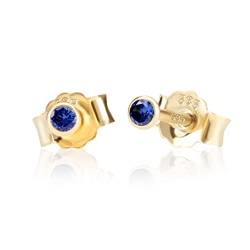 NKlaus Paar 2,0mm 585 Gelb Gold 14 Karat Ohrstecker Kristall Zirkonia Blau Butterfly Verschluss Damen Mädchen 10997 von NKlaus