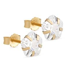 NKlaus Paar 7mm Damen Ohrstecker Blume Krappenfassung Kristall Zirkonia 333 Gelb Gold 8 Karat 7972 von NKlaus