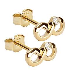 NKlaus Paar Infinity 9x4,5mm Ohrstecker 333 Gelbgold Zirkonia weiß Gold Damen Ohrringe 8886 von NKlaus