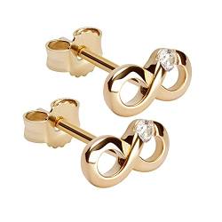 NKlaus Paar Infinity 9x4,5mm Ohrstecker 585 Gelbgold Zirkonia weiß Gold Damen Ohrringe 8888 von NKlaus