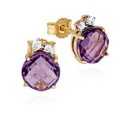 NKlaus Paar Ohrstecker 333 Gelbgold 8 Karat 7mm echt Amethyst Damen Goldohrringe 14543 von NKlaus