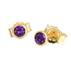 NKlaus Paar Ohrstecker echt Amethyst Gelbgold 585 14 Karat Gold 3mm kleine Ohrringe 7928 von NKlaus