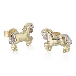 NKlaus Paar Ohrstecker laufendes Pferd 585 Gelb Gold 14 Karat Bicolor 11,3mm glänzende Ohrringe 5275 von NKlaus