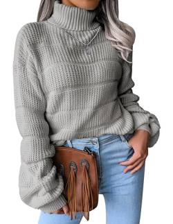 NLAND Damen Langarm Rollkragenpullover Strickpulli Stretch Weich Warm Rolli für Herbst Winter Strickpullover Casual Oversized Loose Solide Elastisch Sweatshirts(Grau-1,L) von NLAND