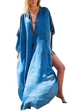 NLAND Frauen Kaftan Strand Kleid Chiffon Strand Poncho Cover Up Lose Strand Bikini Lang(Blau,Einheitsgröße) von NLAND