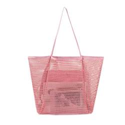 NLAND Große Mesh Strandtasche Damen Faltbare Umhängetasche mit Reißverschluss Einkaufstaschen für Shopper Reise (Rosa) von NLAND
