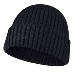 NLAND Unisex Retro Trawler Winter Beanie Hat Warme Wintermütze Damen Beanie Mütze Herren Strickmütze Weich und Leicht (Schwarz) von NLAND