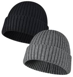 NLAND Unisex Retro Trawler Winter Beanie Hat Warme Wintermütze Damen Beanie Mütze Herren Strickmütze Weich und Leicht (Schwarz+Grau) von NLAND