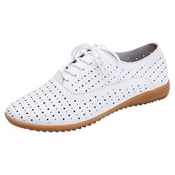 Damen Mid-Top-Sneaker Frauen Schuhe Kuh Hohl Kleine Weiße Schuhe Frauen Flache Sohle Einzelne Schuhe Frauen Runde Mode Casual Frauen Schuhe Damen Freizeitschuhe mit Laufsohle (White, 41) von NLGToy